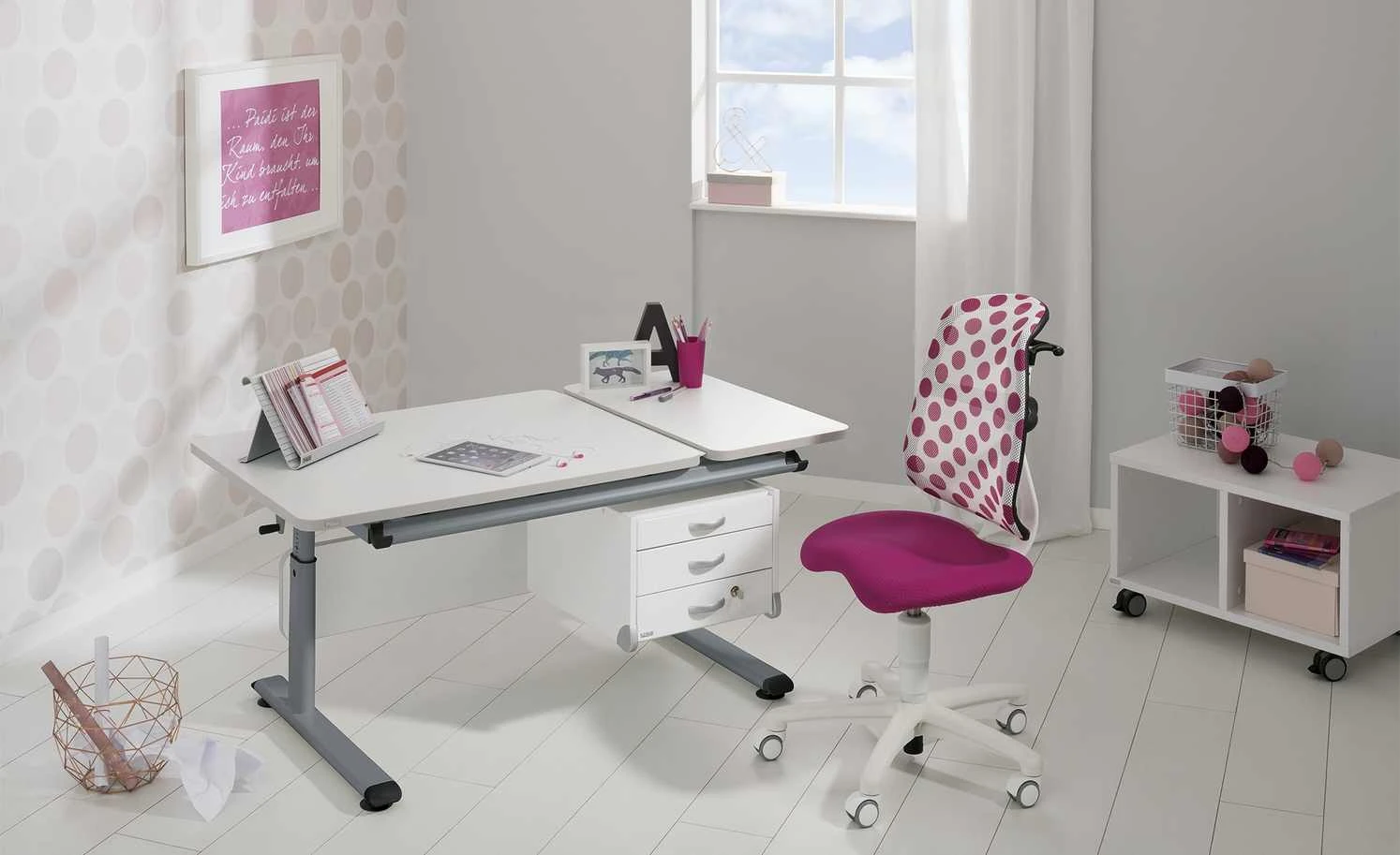 PAIDI Kinder- und Jugenddrehstuhl Sino | Brombeere (Pink) / Weiß 4 PAIDI Kinder- und Jugenddrehstuhl Sino | Brombeere (Pink) / Weiß – Bild 2