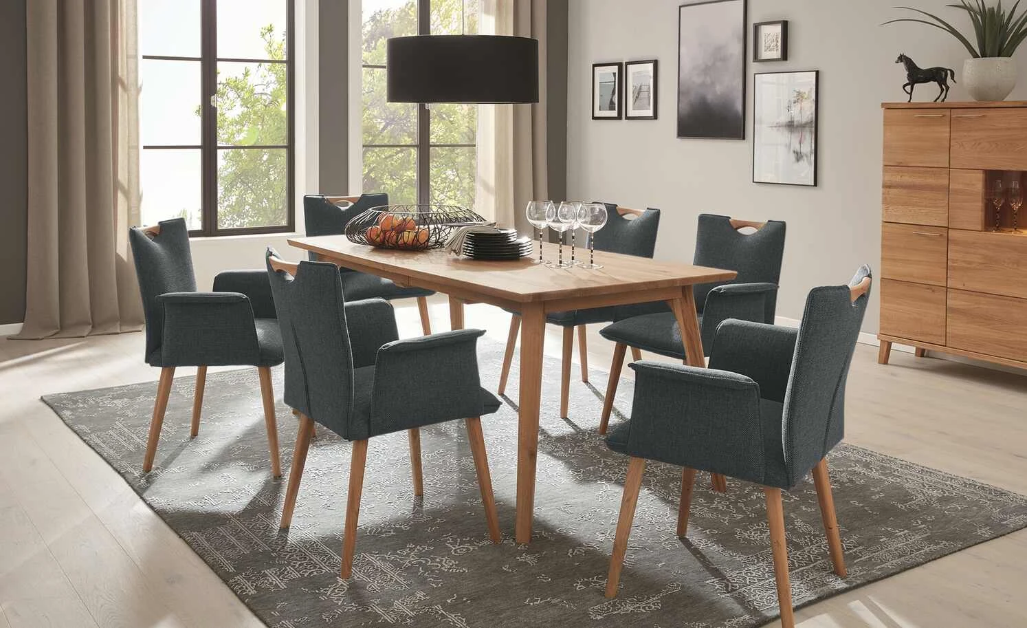 Wohnwert Polsterstuhl mit Armlehne Scandio | Moor (Dunkelblau/Braun) 3 Wohnwert Polsterstuhl mit Armlehne Scandio | Moor (Dunkelblau/Braun)