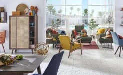 Stuhl Howard | Blau / Walnuss (Nachbildung)