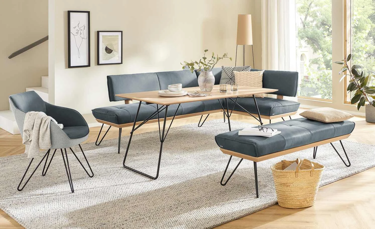 KOINOR Armlehnstuhl Dining System 4 | Mare (Blau) / Hellgrau / Kontrastnaht Hellgrau 3 KOINOR Armlehnstuhl Dining System 4 | Mare (Blau) / Hellgrau / Kontrastnaht Hellgrau