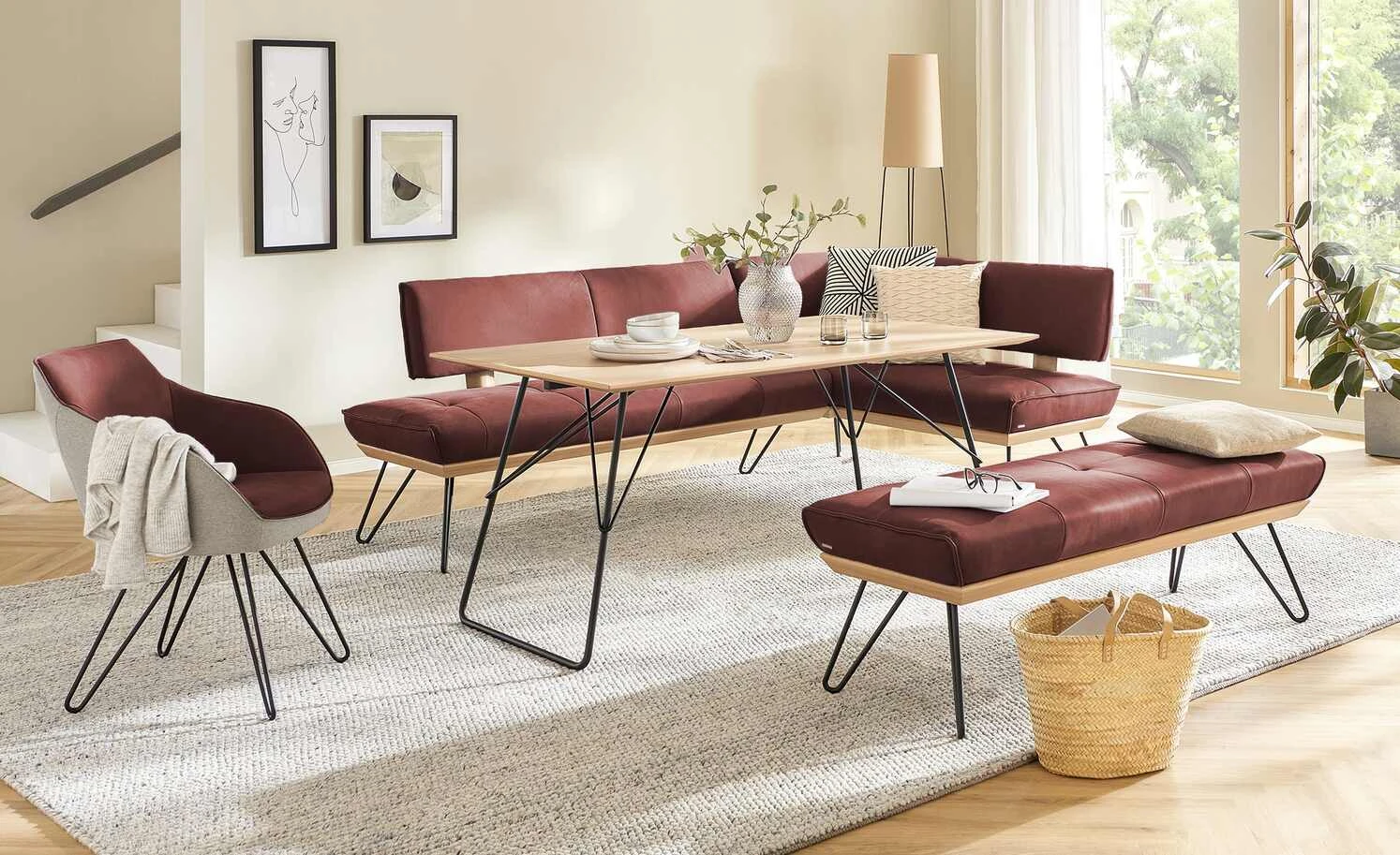 KOINOR Armlehnstuhl Dining System 4 | Chilli (Rot) / Beige / Kontrastnaht Beige 3 KOINOR Armlehnstuhl Dining System 4 | Chilli (Rot) / Beige / Kontrastnaht Beige