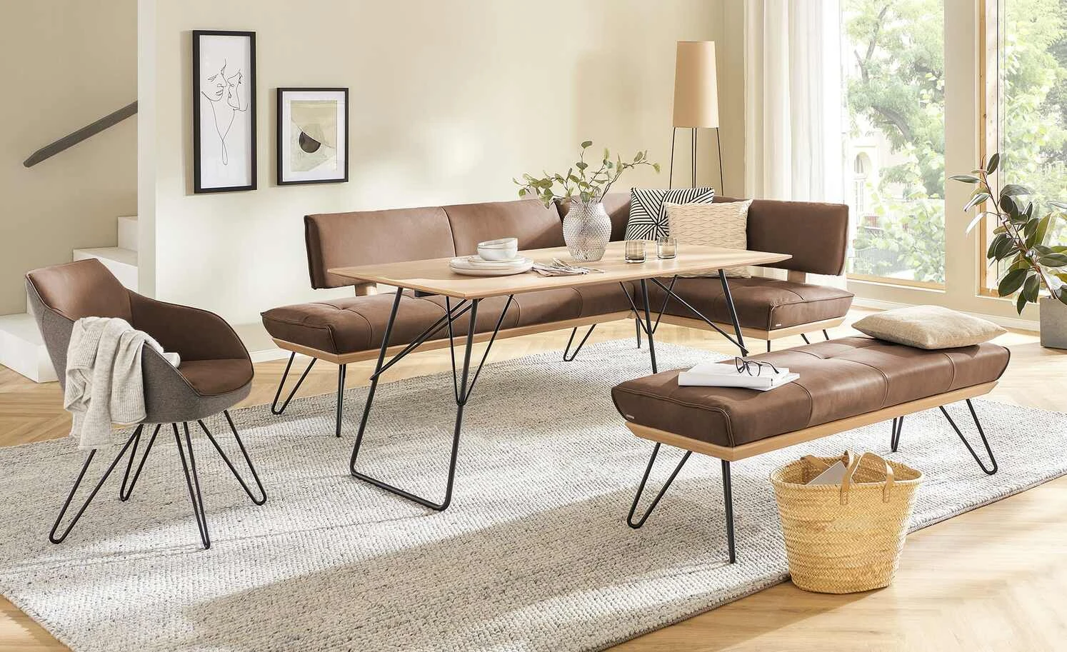 KOINOR Armlehnstuhl Dining System 4 | Chai (Hellbraun) / Dunkelbraun / Kontrastnaht Beige 3 KOINOR Armlehnstuhl Dining System 4 | Chai (Hellbraun) / Dunkelbraun / Kontrastnaht Beige