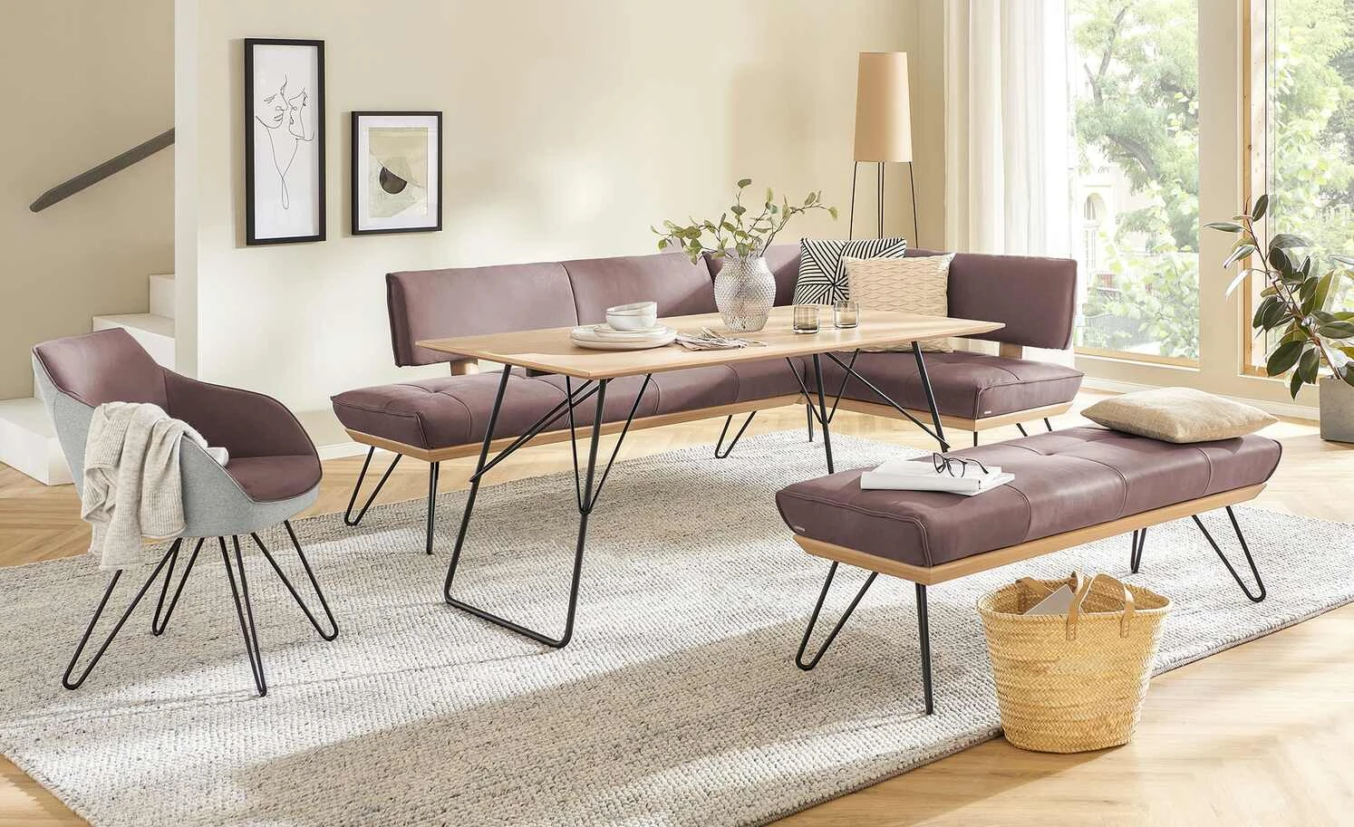 KOINOR Armlehnstuhl Dining System 4 | Plum (Rosa) / Hellgrau / Kontrastnaht Hellgrau 3 KOINOR Armlehnstuhl Dining System 4 | Plum (Rosa) / Hellgrau / Kontrastnaht Hellgrau