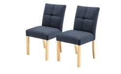 Woodford 2er Set Polsterstuhl Mako | Webstoff grob Nachtblau Buche natur