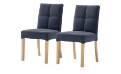 Woodford 2er Set Polsterstuhl Mako | Webstoff fein Nachtblau Buche natur