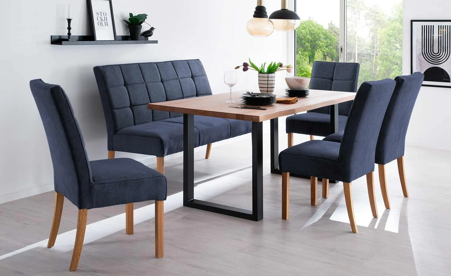 Woodford 2er Set Polsterstuhl Renaldo | Blau Eiche geölt 3 Woodford 2er Set Polsterstuhl Renaldo | Blau Eiche geölt